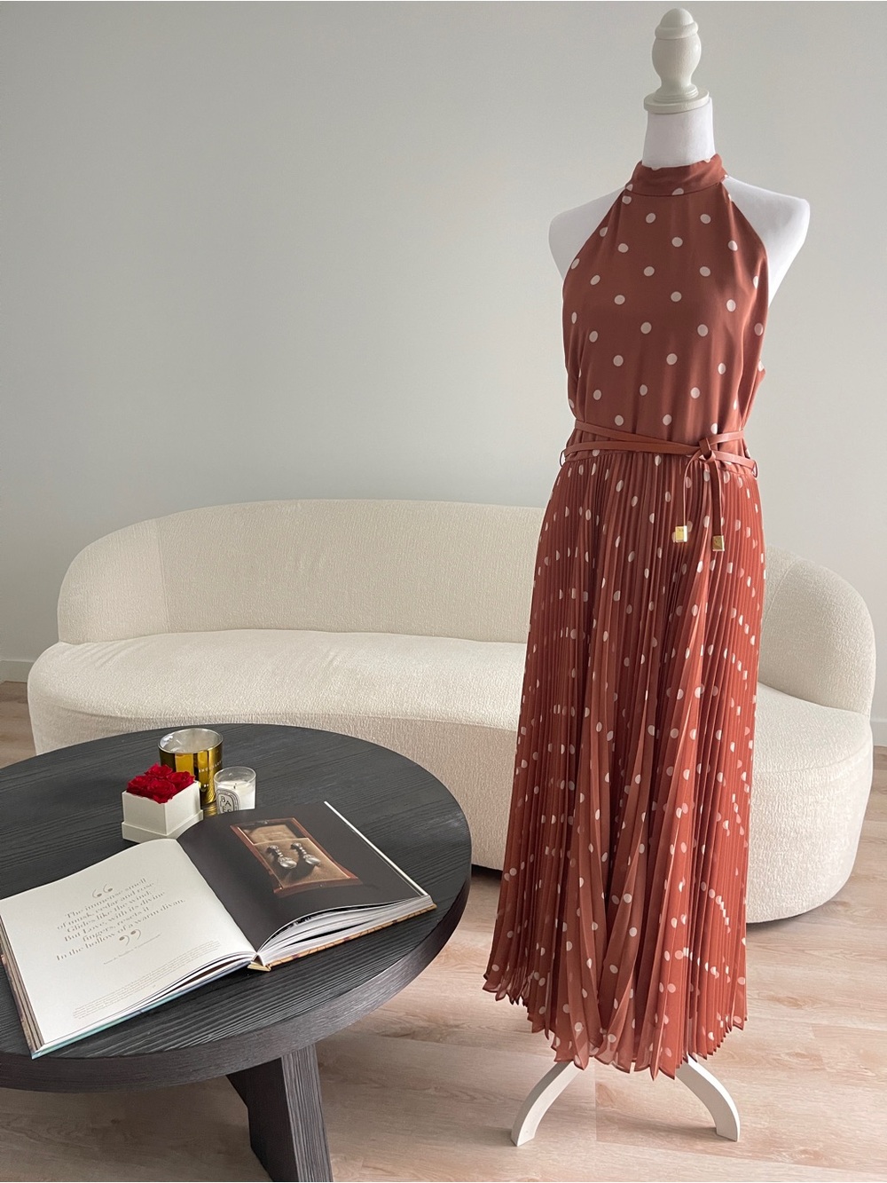 Zimmermann Rust Halter Polka Dot Midi Dress